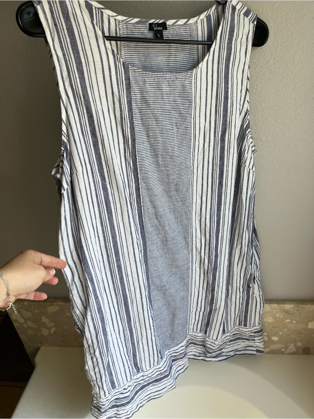 Striped Sleeveless Midi Dress in Navy and White by Shana